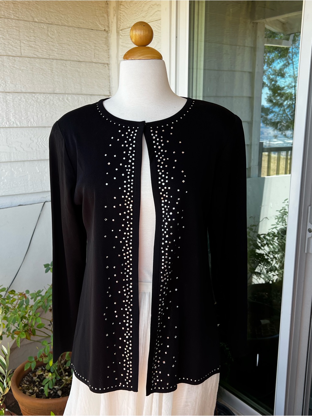Misook Women’s Knit Cardigan Black Color With Silver Studs Decorated Small